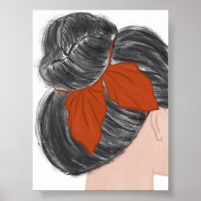 Poster Boho Woman Hair Bun Wall Art Imprimer Minimaliste (Devant)