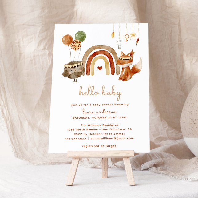 Poster Boho Woodland Animaux Baby shower Bienvenue (boho baby shower woodland animals welcome poster)