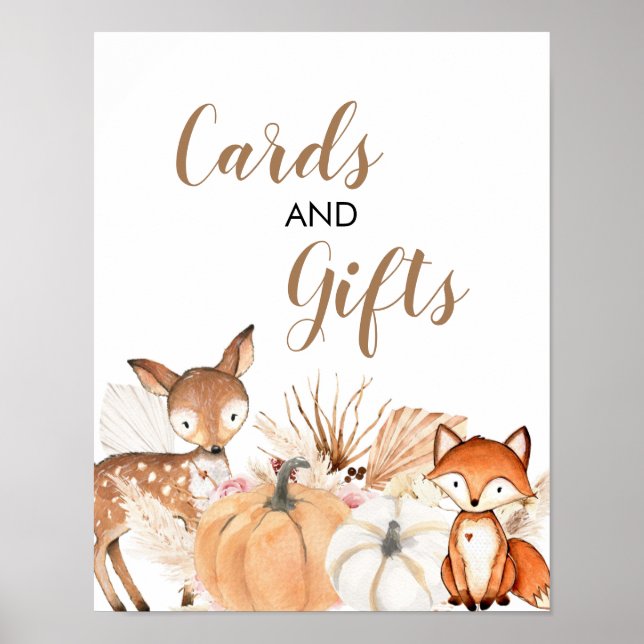 Poster Boho Woodland Citrouille Baby showers Cartes et ca (Devant)
