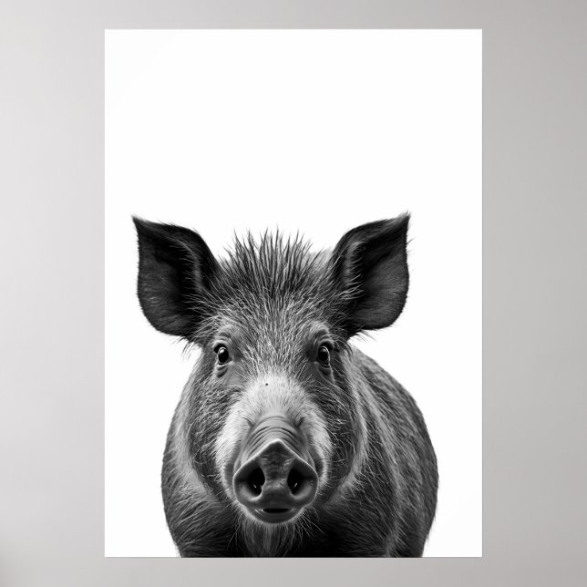 Poster Boire Cochon Woodland Moderne Portrait noir blanc (Devant)