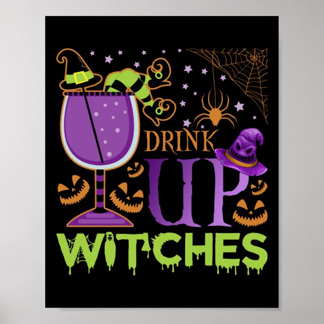 Poster Boire Des Sorcières Amateur De Vins Boire Hallowee (Devant)