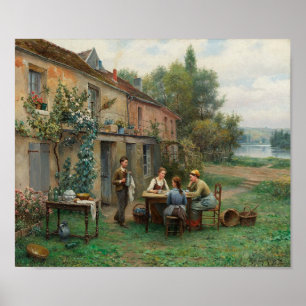 Poster Boire du café dans le jardin (Paysage français)