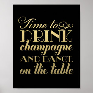 Poster Boire du Champagne et Danser en Noir et Or