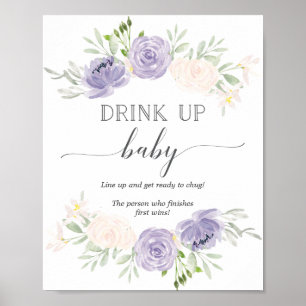Poster Boire jusqu'à Pastel Purple Bottle Baby shower jeu
