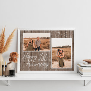 Poster Bois 1er anniversaire Mariage Couple photo Collage