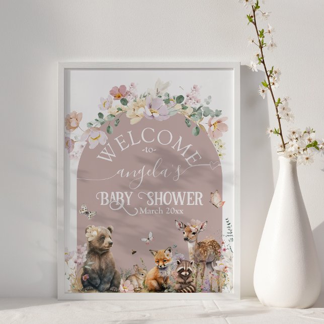 Poster Bois animal floral fille Baby shower accueil (Créateur téléchargé)