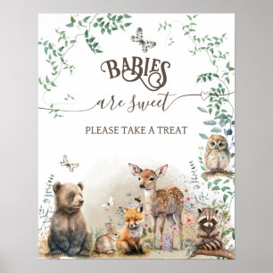 Poster Bois animal forêt Baby shower de verdure traiter