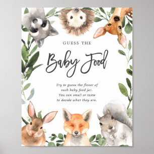 Poster Bois Animaux Baby shower Devinez La Nourriture Béb
