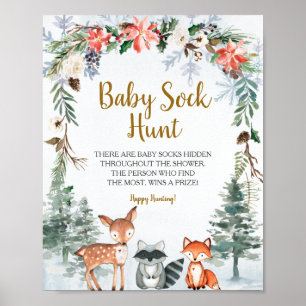 Poster Bois Animaux d'hiver Forêt Bébé Chasse aux chos