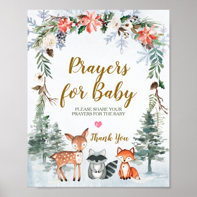 Poster Bois Animaux d'hiver Forêt Prières pour bébé (Devant)