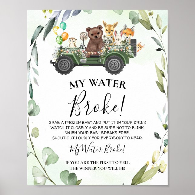Poster Bois Animaux Mon eau Broke Baby shower Jeu (Devant)