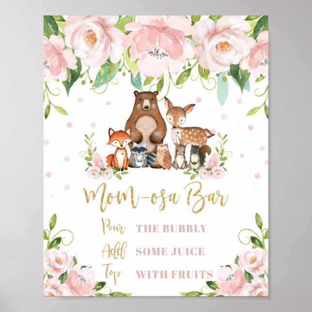 Poster Bois Animaux Rose Floral Maman-osa Bar Mimosa (Devant)