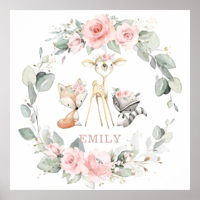 Poster Bois Animaux Rose Floral Végétal Art Mur (Devant)