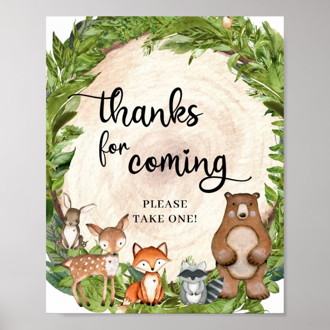 Poster Bois animaux tranche de bois merci d'être venu (Devant)