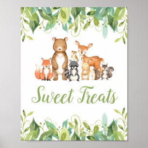 Poster Bois Animaux Végétation Baby shower Douceurs Trait