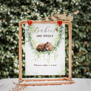 Poster Bois Animaux Végétation Baby shower doux Traiteur