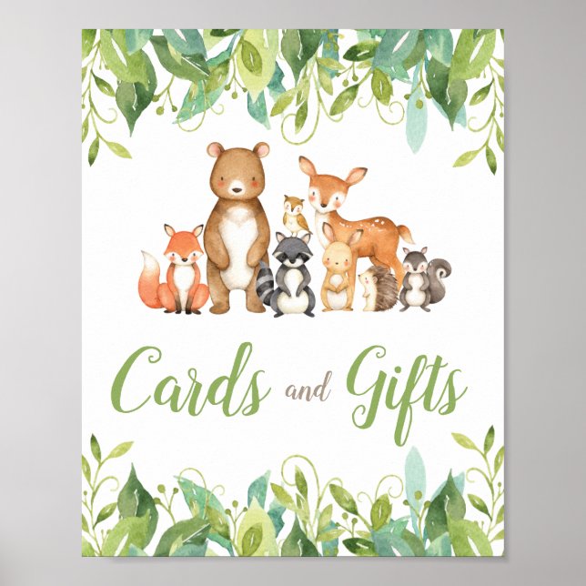 Poster Bois Animaux Végétation Cartes Baby showers Cadeau (Devant)