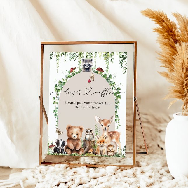 Poster Bois Animaux Végétation Champignons Baby shower (Créateur téléchargé)
