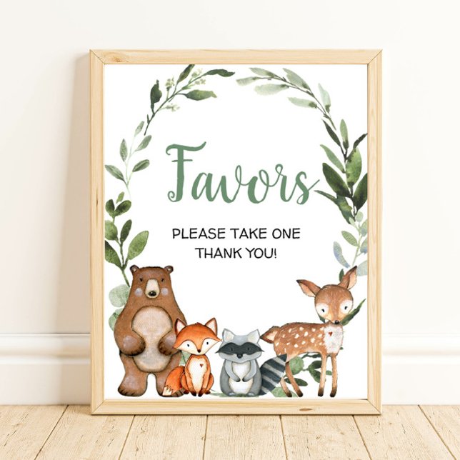 Poster Bois animaux verdure baby shower faveurs signe (Créateur téléchargé)