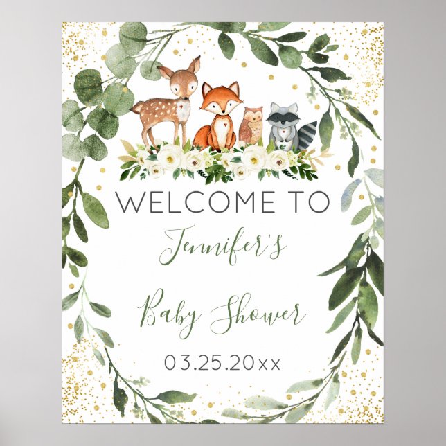 Poster Bois Baby shower verdure Bienvenue (Devant)