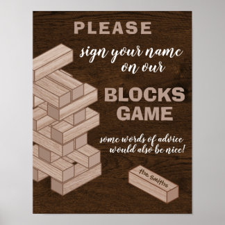 Poster Bois Blocks Mariage Guestbook Signer Guestbook Jeu