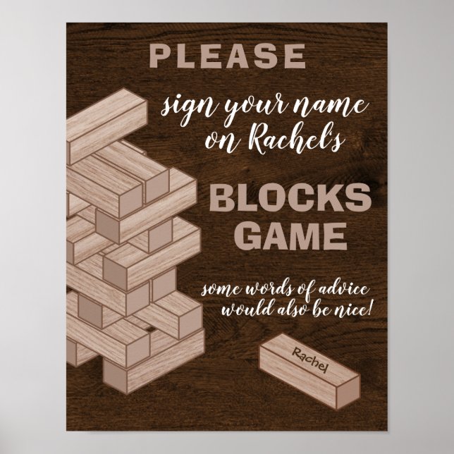Poster Bois Blocks Party Événement Guestbook Signer livre (Devant)