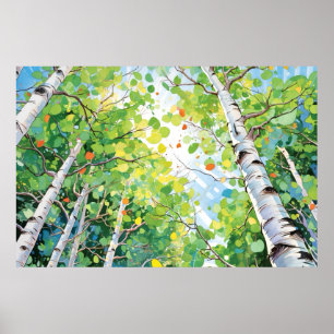 Poster Bois de bouleau peinture aquarelle Imprimer