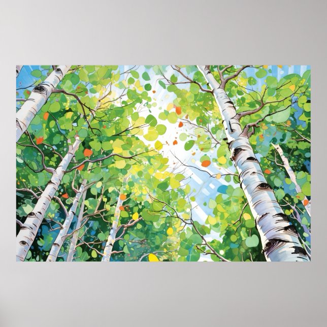 Poster Bois de bouleau peinture aquarelle Imprimer (Devant)