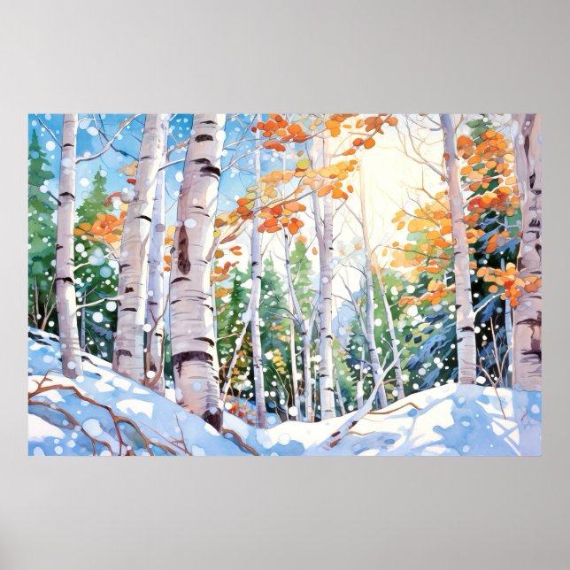 Poster Bois de bouleau peinture aquarelle Imprimer (Devant)