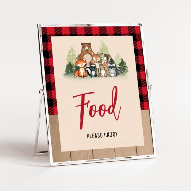 Poster Bois de bûcheron Baby shower (Plaid Lumberjack Baby Shower Food Sign)