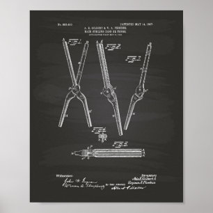 Poster Bois de curling de cheveux 1907 Brevet Art Chalkbo