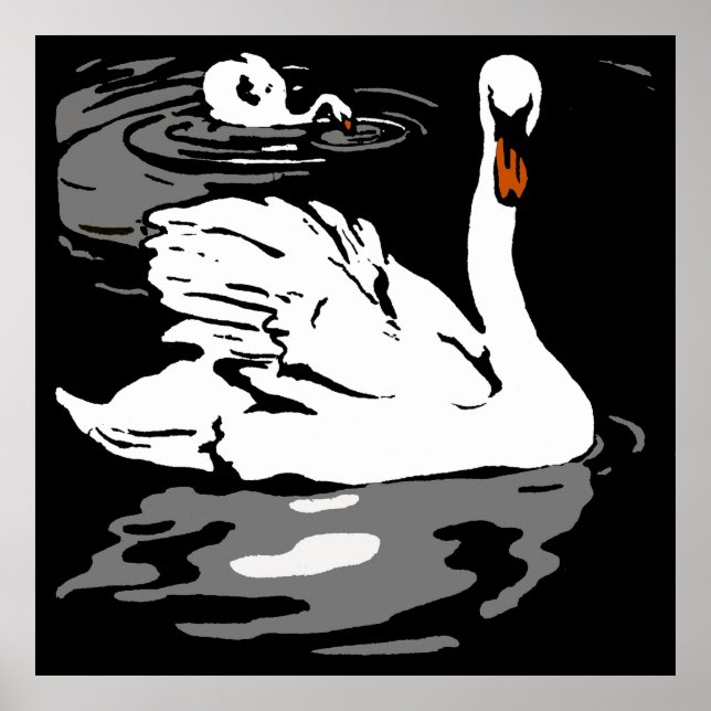 Poster Bois de la ferme victorienne Animaux Swans (Devant)