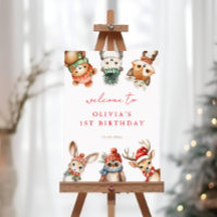 Bois d'hiver animaux d'anniversaire signe de bienv