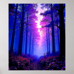 Poster Bois du Crépuscule Pourpre : Art Surréaliste