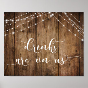 Poster Bois et lumières Boissons sont sur nous Signet de 