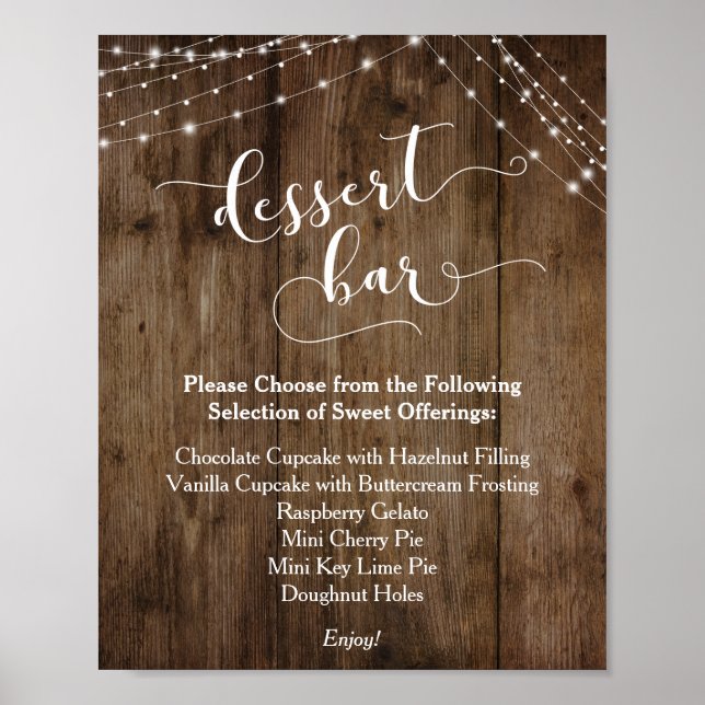 Poster Bois et lumières Dessert Bar Mariage (Devant)