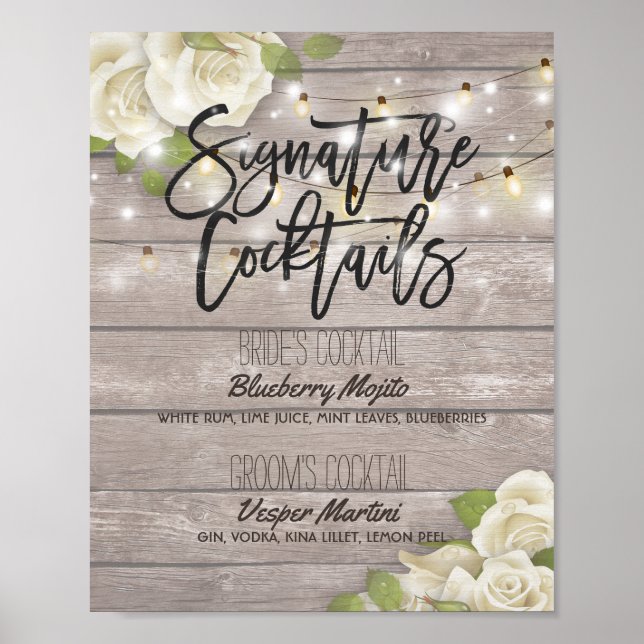 Poster Bois Floral Mariage Signature Cocktail Menu Boisso (Devant)