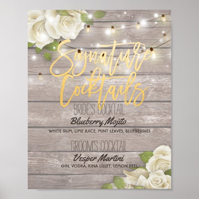 Poster Bois Floral Mariage Signature Cocktail Menu Boisso (Devant)