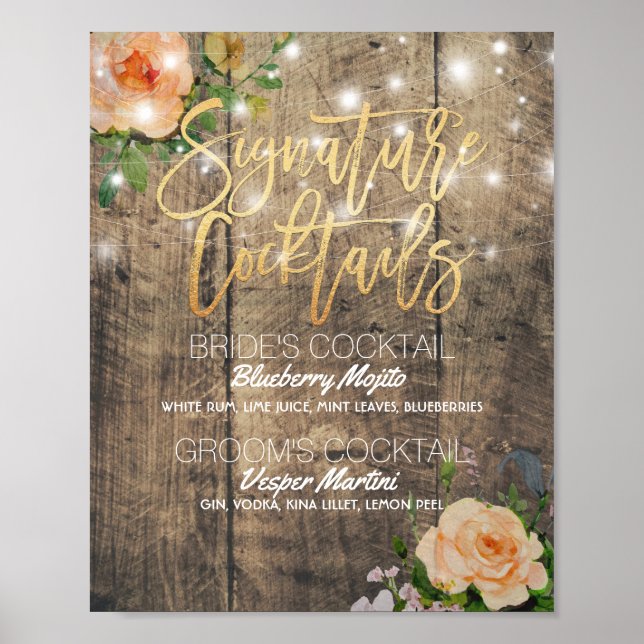 Poster Bois Floral Mariage Signature Cocktail Menu Boisso (Devant)