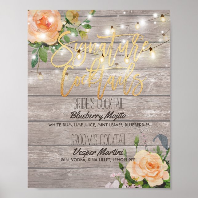 Poster Bois Floral Mariage Signature Cocktail Menu Boisso (Devant)
