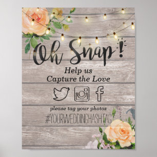 Poster Bois Floral String Lumières Oh Snap Hashtag Mariag