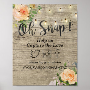 Poster Bois Floral String Lumières Oh Snap Hashtag Mariag