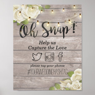 Poster Bois Floral String Lumières Oh Snap Hashtag Mariag