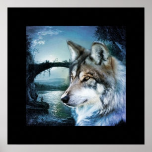 Poster bois forêt lune lumière lune loup de lune