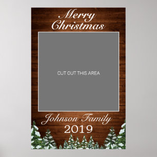 Poster Bois neigeux et forêt Joyeux Noël Photo Prop