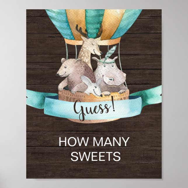 Poster Bois rustique | Animaux Combien de sucreries Jeu (Devant)