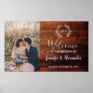 Poster Bois rustique bienvenue à notre photo mariage