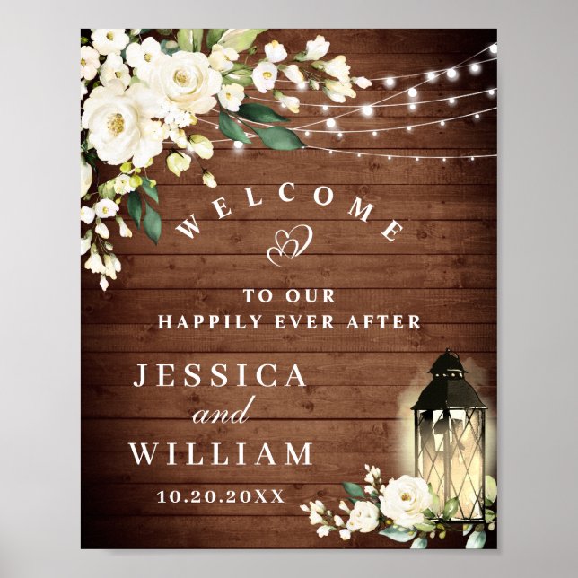 Poster Bois rustique & Blush Rose Floral Mariage Bienvenu (Devant)