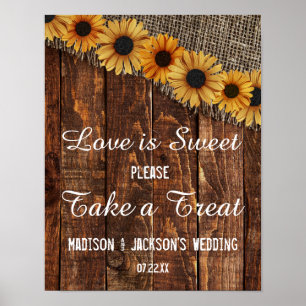 Poster Bois rustique & Burlap Sunflower Love is Sweet Tre