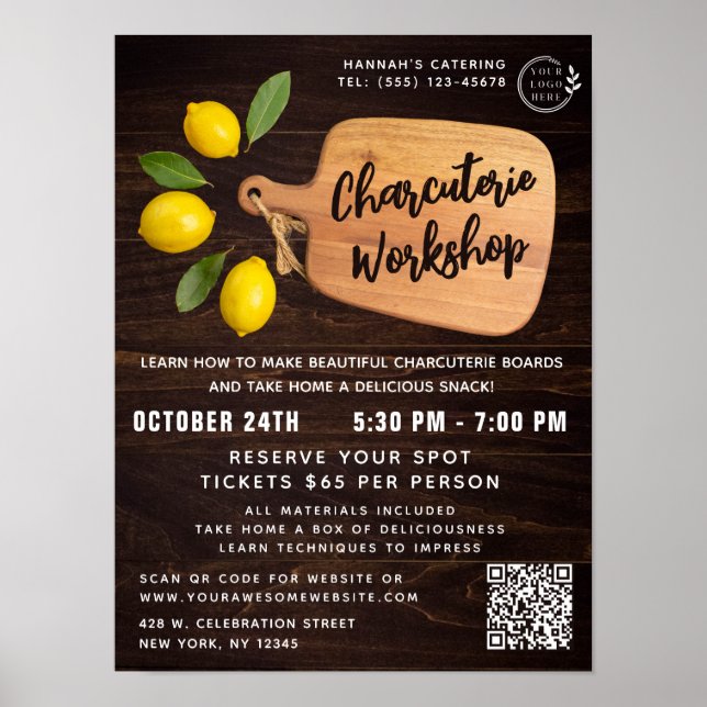 Poster Bois rustique Découpe Citrus Cuisine Script (Devant)